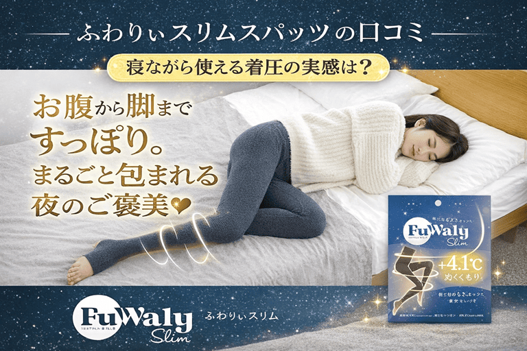 ふわりぃスリムスパッツの口コミ！寝ながら使える着圧の実感は？【お腹から脚まですっぽり。まるごと包まれる夜のご褒美】